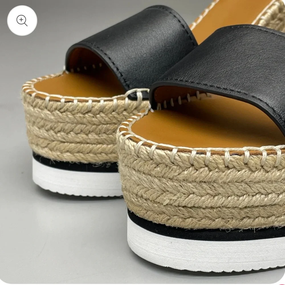 SEE BY CHLOÉ Glyn Wedge Espadrilles Black Leather sandals - Picture 3 of 12